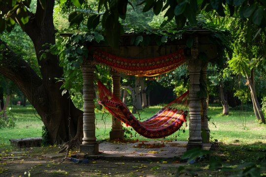 Indian style. summer park. Place for elax and meditation