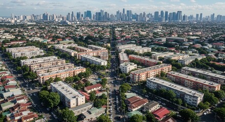 Obraz premium Expansive Urban Sprawl Contrasts With Distant Modern Cityscape