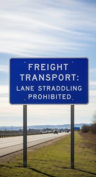Freight Transport Lane Straddling Prohibited Road Sign Under Clear Sky