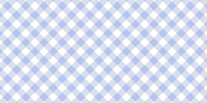 Seamless pastel blue gingham checkered pattern background. Classic picnic tablecloth texture. Minimalist geometric diagonal plaid design for fabric, wallpaper, and scrapbooking.