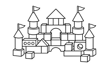 Naklejka premium Outline drawing of a toy castle made from building blocks