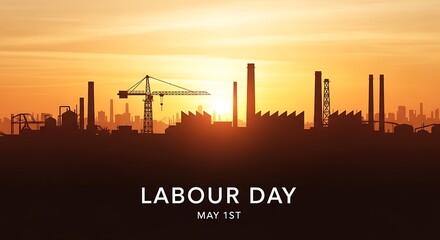 Obraz premium Silhouette of industrial cityscape at sunset on labour day may 1st