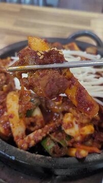 Korean Food Direct Fire Stone Plate Squid and Spicy Pork Stir-Fry