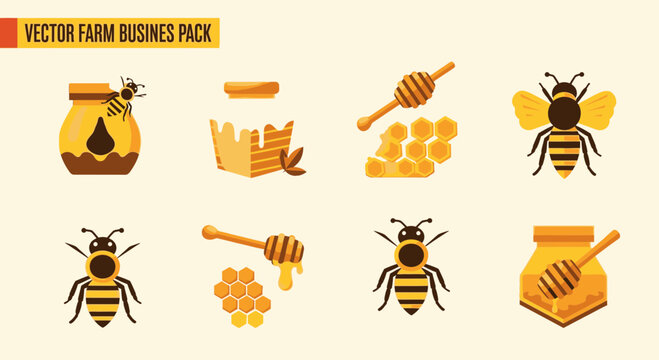 Vector illustrations of honey bees.