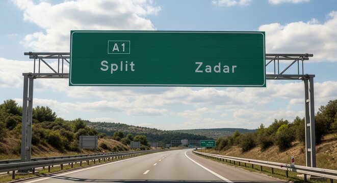Highway Signage Directing Towards Split And Zadar A Journey Begins