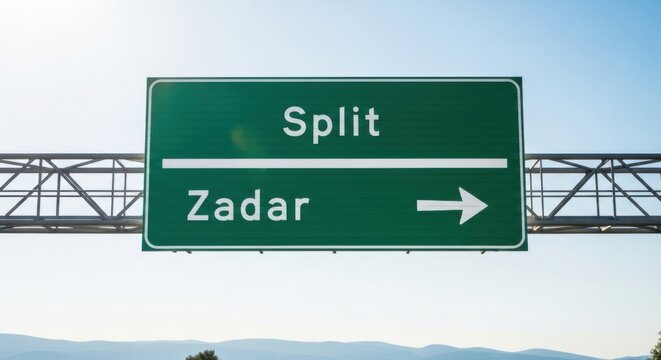 Highway Directional Sign For Split And Zadar
