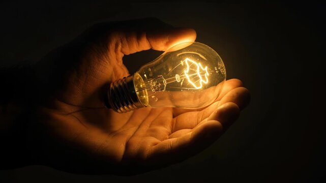 Illuminating Idea: A hand tenderly cradles a glowing light bulb, symbolizing inspiration, innovation, and the power of ideas. A visual representation of creativity.