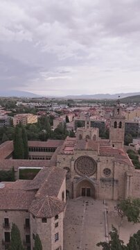 Aerial view of san cugat del valles monastery in spain