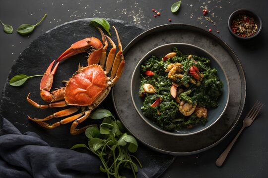 Gourmet Crab with Callaloo Greens &ndash; Tropical Cuisine Moody Restaurant Style