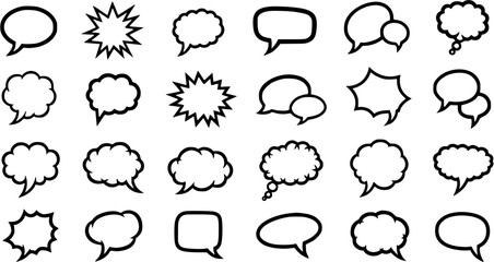 Fototapeta premium Diverse Communication Speech Bubbles Black and White Line Art Vector Set for Chat, Dialogue, and Message Design.