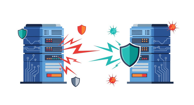 Servers with shield and malware protection. Vector Illustrations. EPS Editable