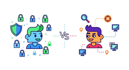 Obraz premium Illustrative comparison of online security and data privacy for protected users versus tracking and vulnerability for digital information