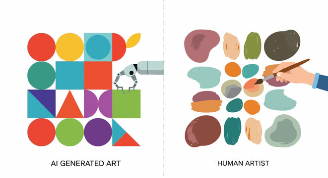 AI-generated art versus human artistry a comparative illustration of creativity and execution