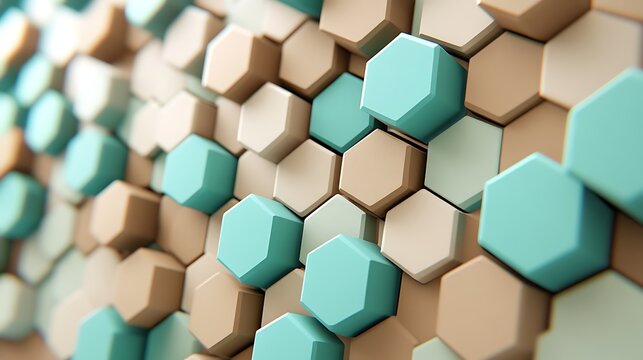 A 3d rendering of hexagonal blocks arranged together in a pattern with blue and beige colors