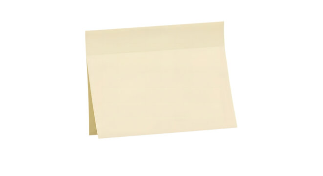 A single rectangular light yellow sticky note paper for leaving reminders and important messages isolated on transparent background