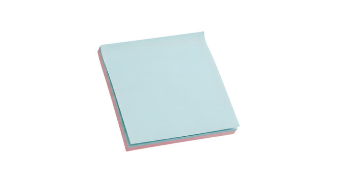 A single light blue square sticky note paper sheet for writing memos and office task reminders isolated on transparent background