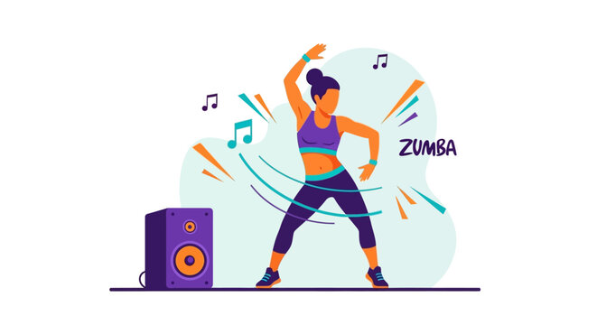 Dancer performing zumba dance in studio. Vector Illustrations. EPS Editable