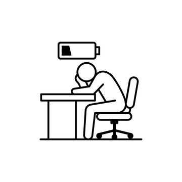 Quiet Quitting Minimalist Black Line Vector Icon Illustration on White Background, Representing Employee Disengagement, Work-Life Balance, Burnout, and Professional Boundaries in Modern Business.