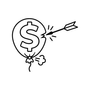 Minimalist black line vector icon illustration of inflation impact on white background. Clean scalable SVG graphic representing economic growth, rising prices, cost of living, and finance.