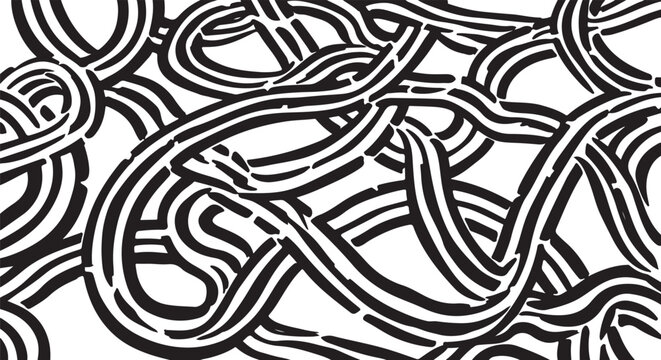 Black and white tangled chain links illustration pattern design