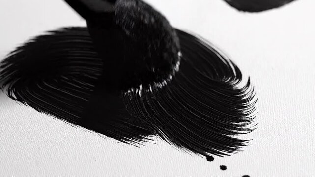 Abstract black ink hand painted brush strokes on white background. Animation. Single paint brush stroke being painted from left to right, monochrome.