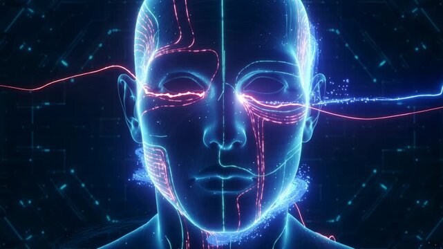 AI Biometric Face Scan with Glowing Network