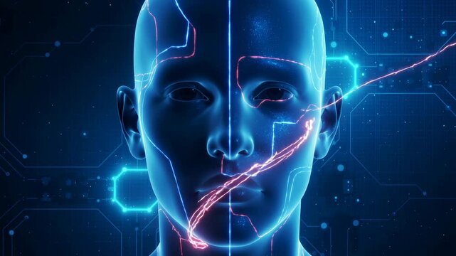 Cyber Face with Digital Mapping and Data Lines