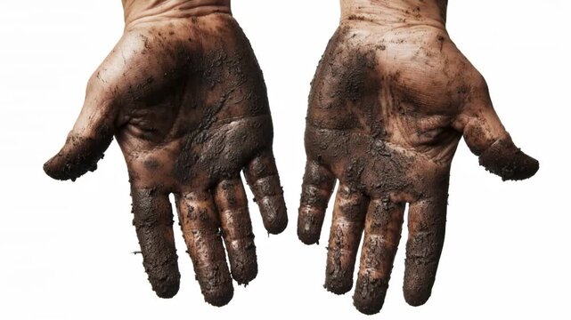 Human Hands with Mud and Dirt Close Up