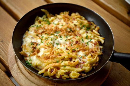 Tirolean spatzle noodles with bacon and cheese.