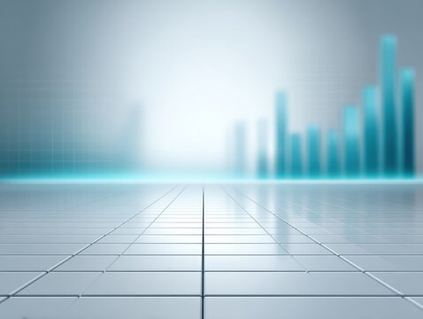 Abstract digital background with rising bar graph and reflective floor showcasing growth and data analysis concepts