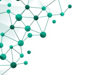 Obraz premium Abstract Network Connections in Green and Teal with Geometric Shapes and Nodes for Technological Background