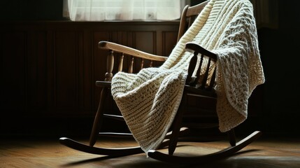 Obraz premium Cozy rocking chair draped in a warm blanket by a window