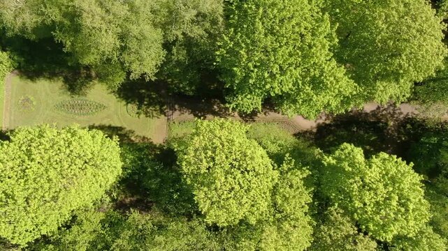 Vertical aerial of landscaped park in Klin city