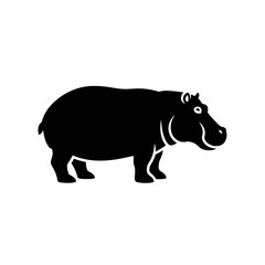 Obraz premium A Black Silhouette Icon of a Hippopotamus Standing on a White Background, Vector Art