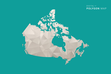 Naklejka premium Canada Map - Green and Gray Polygon Vector Illustration, Low Poly Geometric Design with Clean Minimal Style on Solid Background for Infographic Use.