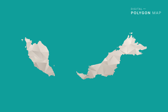 Malaysia Map - Green and Gray Polygon Vector Illustration, Low Poly Geometric Design with Clean Minimal Style on Solid Background for Infographic Use.