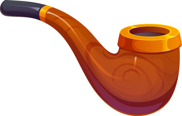 Fototapeta premium Pirate icon of smoking pipe or Caribbean corsair captain or sailor tobacco smoke, cartoon vector. Vintage ancient or Medieval wooden smoking pipe, marine filibusters or pirate icon of tobacco smoking