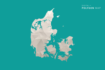 Denmark Map - Green and Gray Polygon Vector Illustration, Low Poly Geometric Design with Clean Minimal Style on Solid Background for Infographic Use. © Whatever