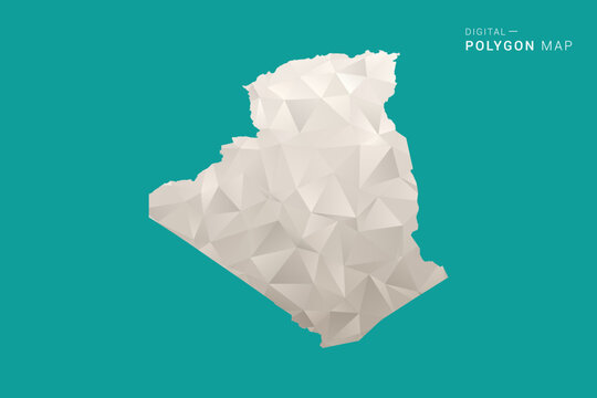 Algeria Map - Green and Gray Polygon Vector Illustration, Low Poly Geometric Design with Clean Minimal Style on Solid Background for Infographic Use.