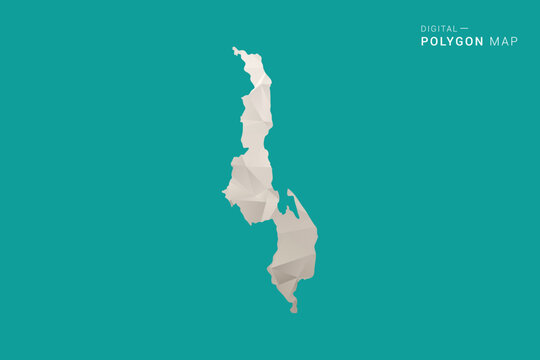 Malawi Map - Green and Gray Polygon Vector Illustration, Low Poly Geometric Design with Clean Minimal Style on Solid Background for Infographic Use.