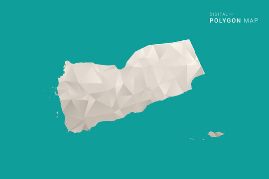 Yemen Map - Green and Gray Polygon Vector Illustration, Low Poly Geometric Design with Clean Minimal Style on Solid Background for Infographic Use.