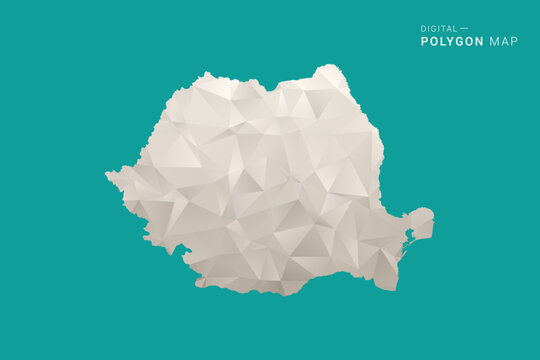 Romania Map - Green and Gray Polygon Vector Illustration, Low Poly Geometric Design with Clean Minimal Style on Solid Background for Infographic Use.