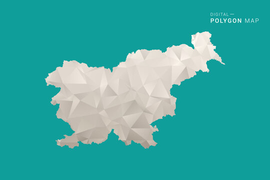 Slovenia Map - Green and Gray Polygon Vector Illustration, Low Poly Geometric Design with Clean Minimal Style on Solid Background for Infographic Use.