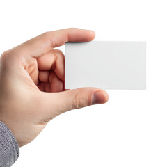 Obraz premium A hand holding a blank white business card isolated on transparent background