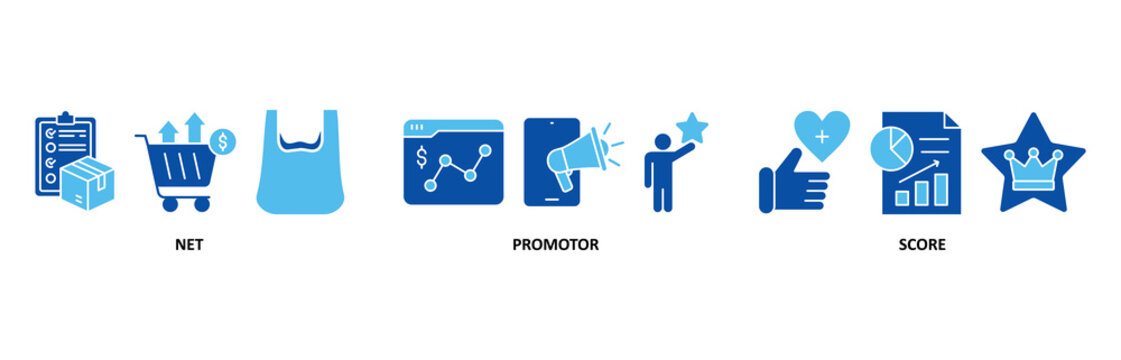 NPS icon set illustration contain net, promotor and score.