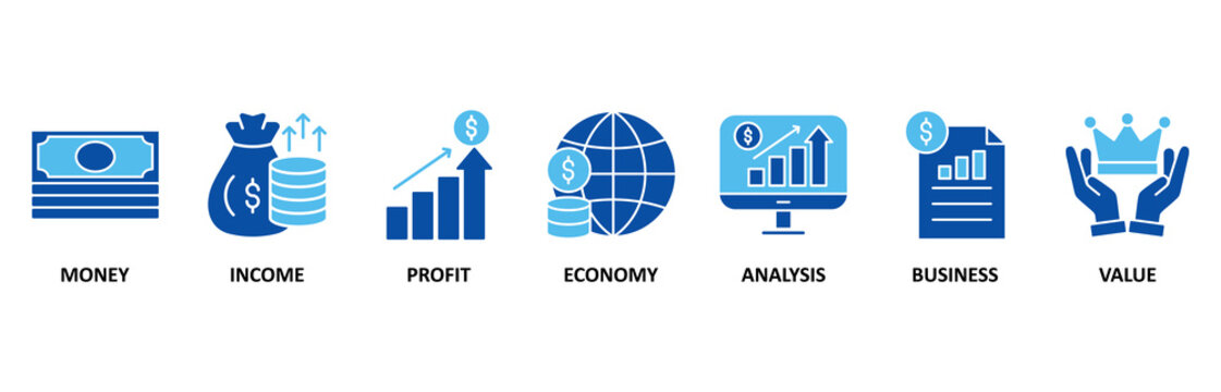Cash flow icon set illustration contain money, income, profit, economy, analysis, business and value.
