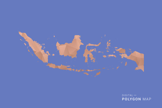 Indonesia Map - Orange Polygon Vector Illustration on Deep Blue Background, Low Poly Geometric Design, Modern Abstract Country Silhouette for Infographics and Presentation Use.