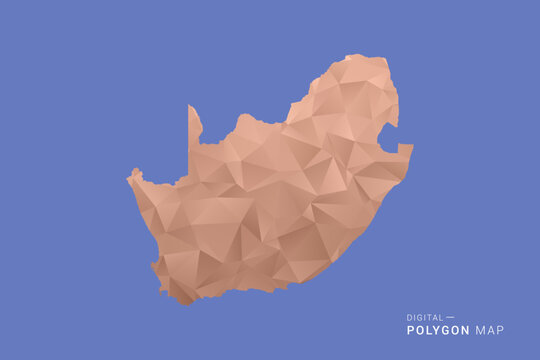 South Africa Map - Orange Polygon Vector Illustration on Deep Blue Background, Low Poly Geometric Design, Modern Abstract Country Silhouette for Infographics and Presentation Use.