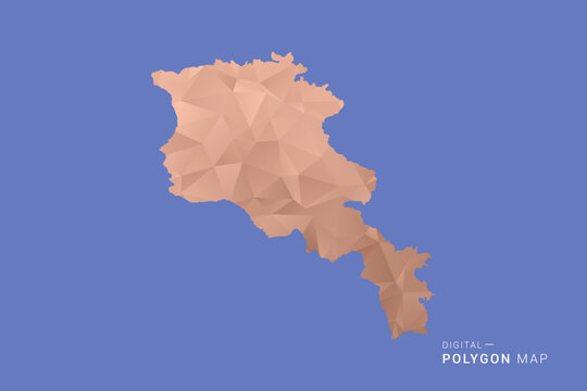 Armenia Map - Orange Polygon Vector Illustration on Deep Blue Background, Low Poly Geometric Design, Modern Abstract Country Silhouette for Infographics and Presentation Use.