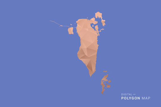 Bahrain Map - Orange Polygon Vector Illustration on Deep Blue Background, Low Poly Geometric Design, Modern Abstract Country Silhouette for Infographics and Presentation Use.